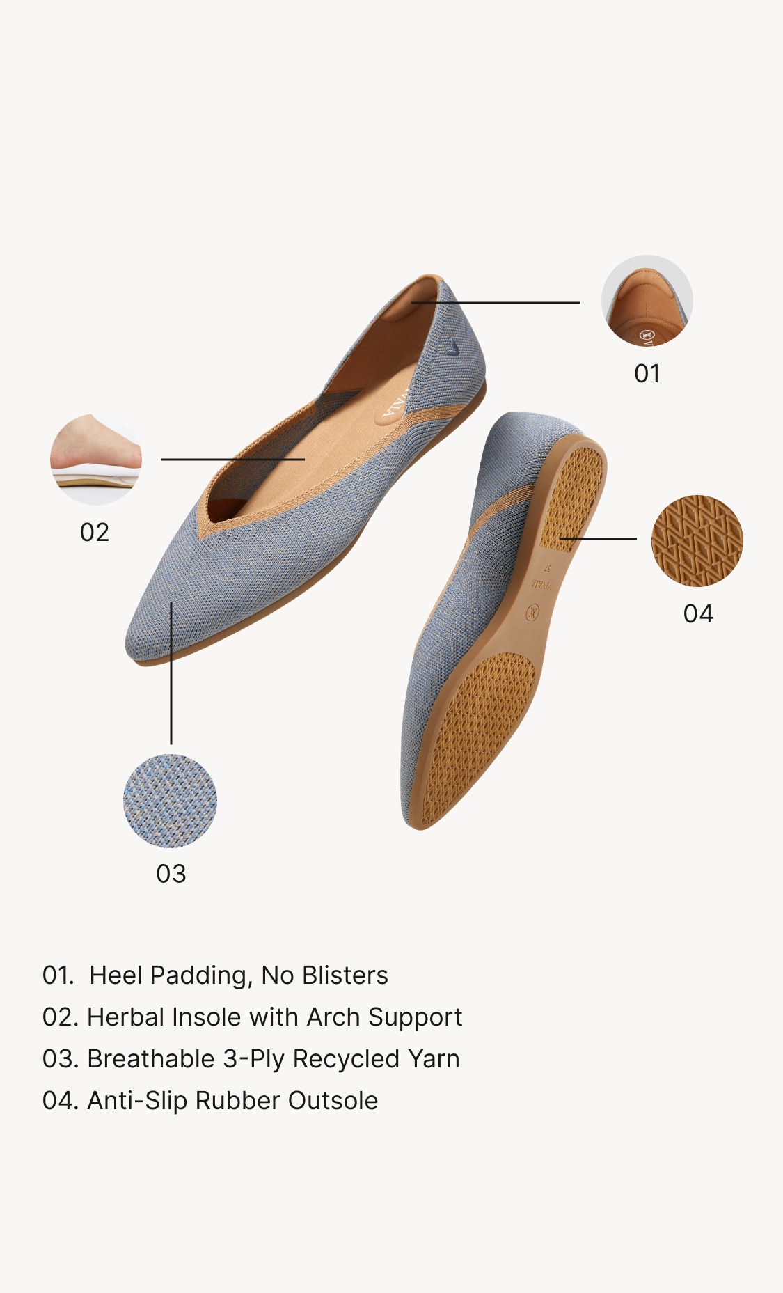 Vienna Pointed-Toe V-Cut Flats in Sandy Blue